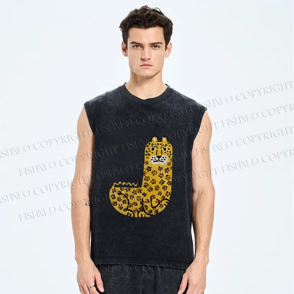 Unisex Funny Panther Printed Washed Tank Top