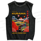 Unisex Yayoi Kusama Village Printed Washed Tank Top