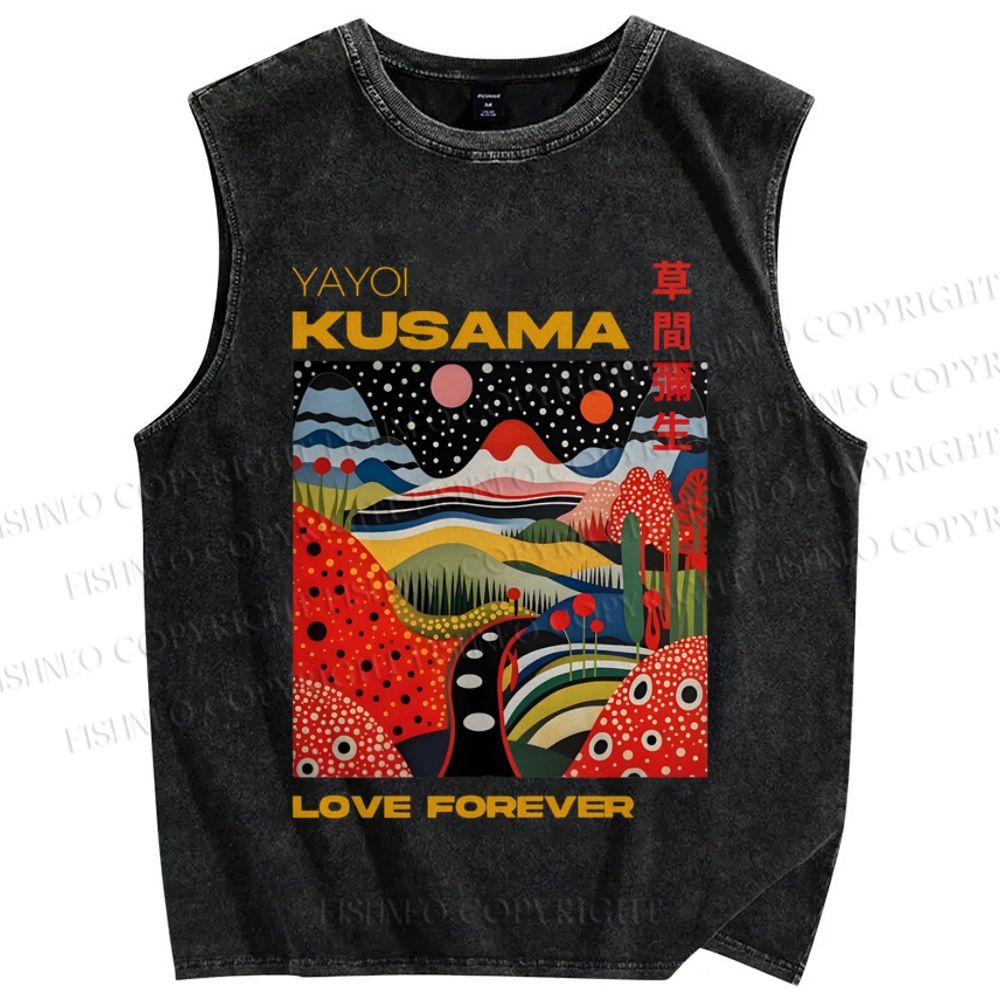 Unisex Yayoi Kusama Village Printed Washed Tank Top