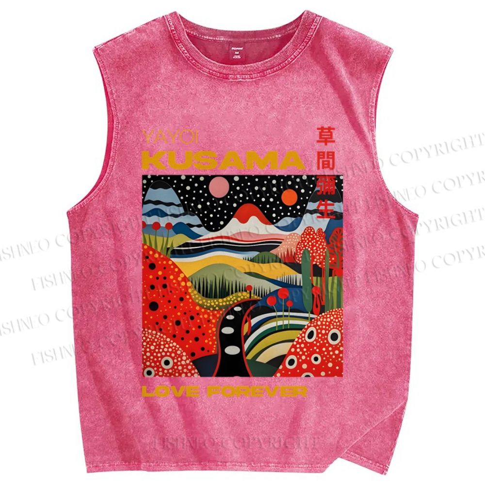 Unisex Yayoi Kusama Village Printed Washed Tank Top