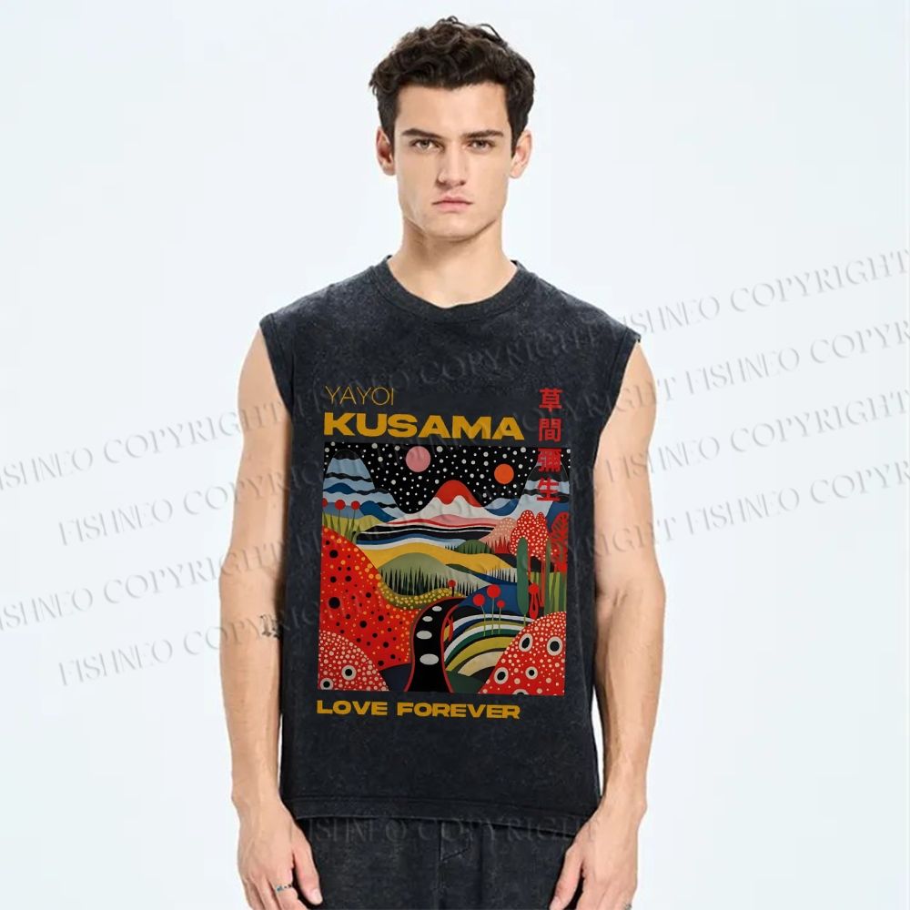 Unisex Yayoi Kusama Village Printed Washed Tank Top