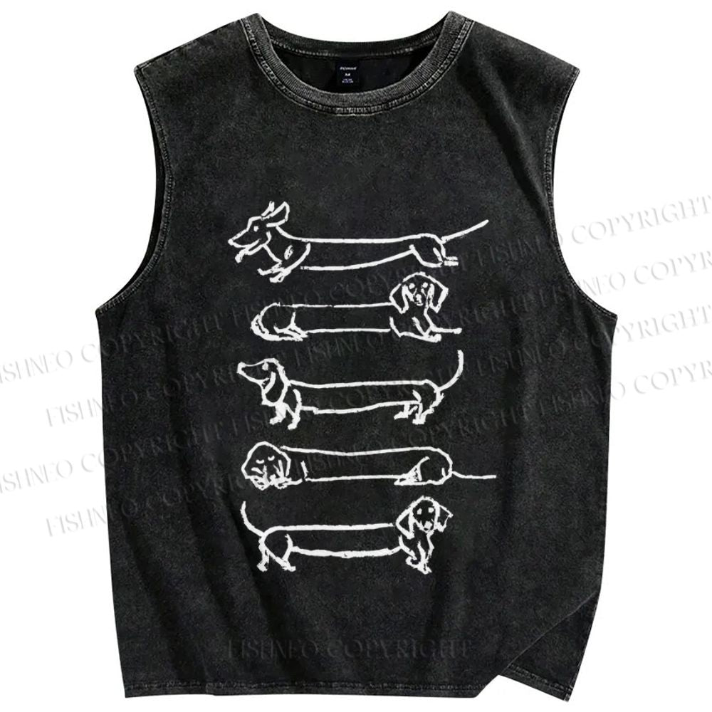 Unisex Dachshund Dogs Printed Washed Tank Top