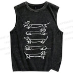 Unisex Dachshund Dogs Printed Washed Tank Top
