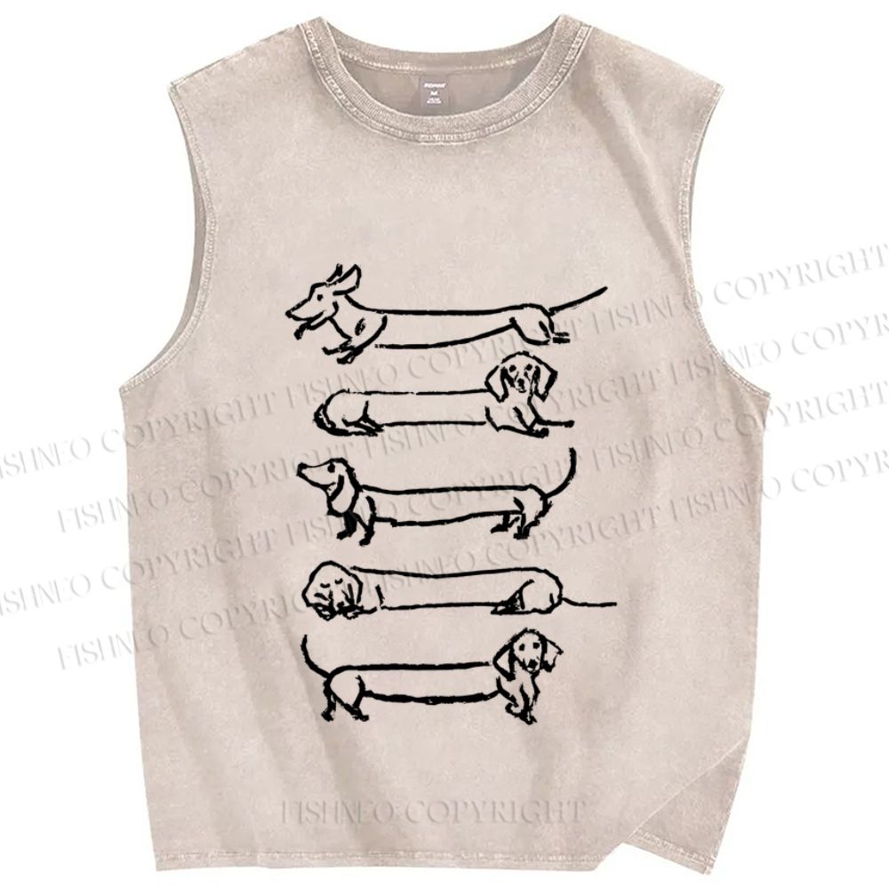 Unisex Dachshund Dogs Printed Washed Tank Top