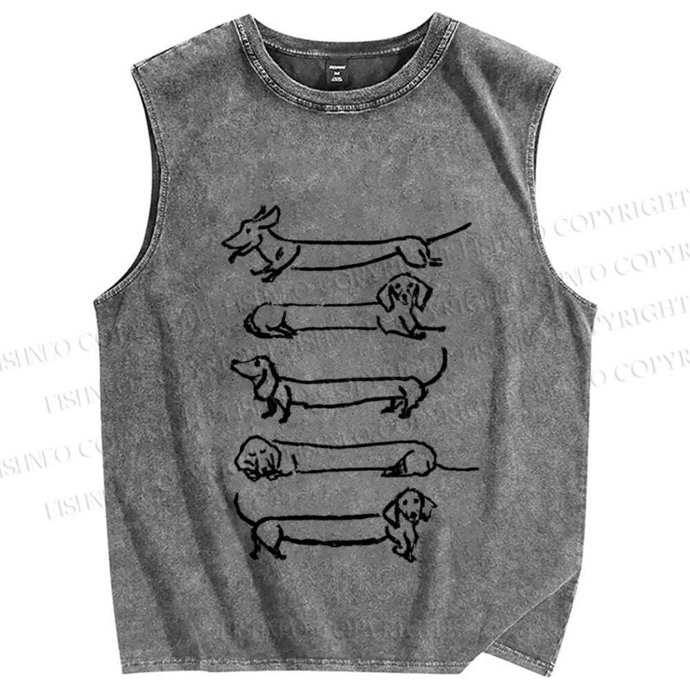 Unisex Dachshund Dogs Printed Washed Tank Top