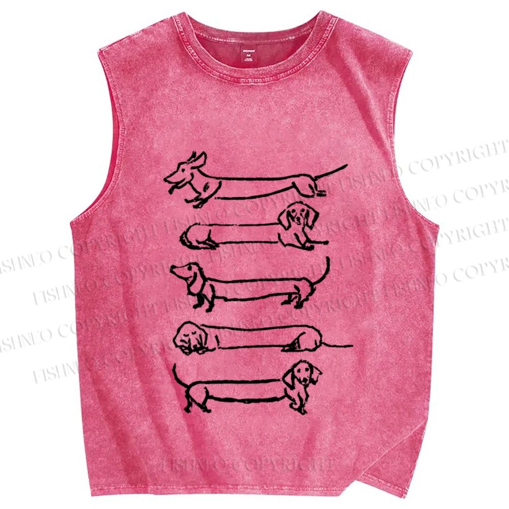 Unisex Dachshund Dogs Printed Washed Tank Top