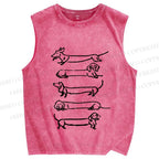 Unisex Dachshund Dogs Printed Washed Tank Top