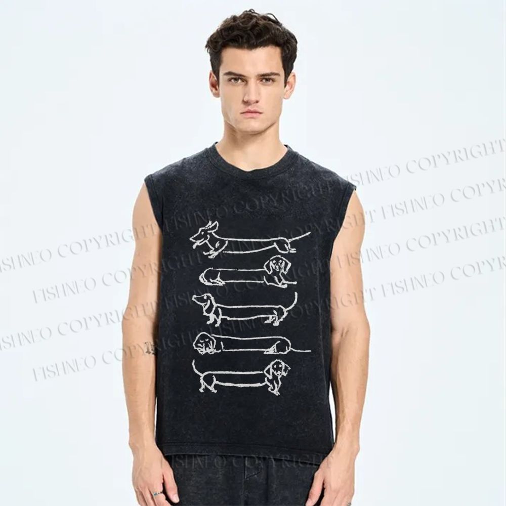 Unisex Dachshund Dogs Printed Washed Tank Top