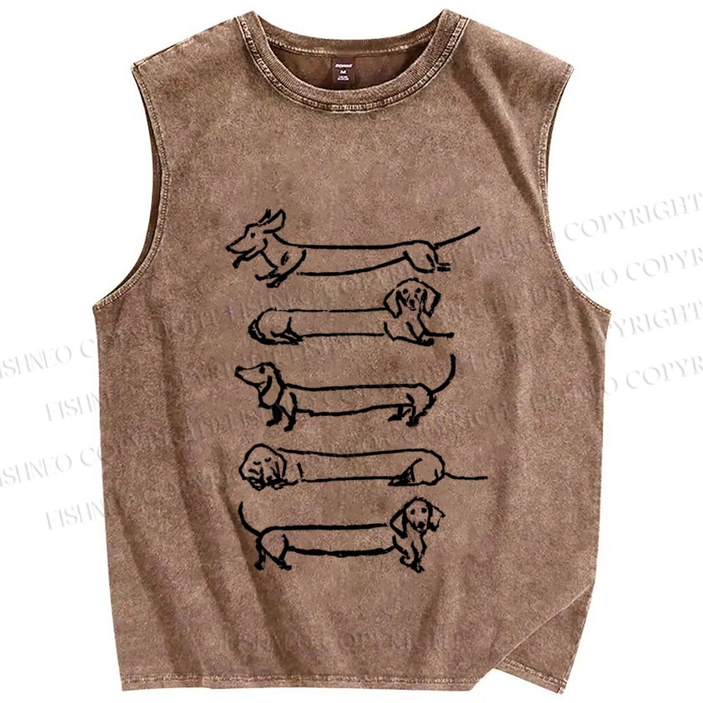 Unisex Dachshund Dogs Printed Washed Tank Top