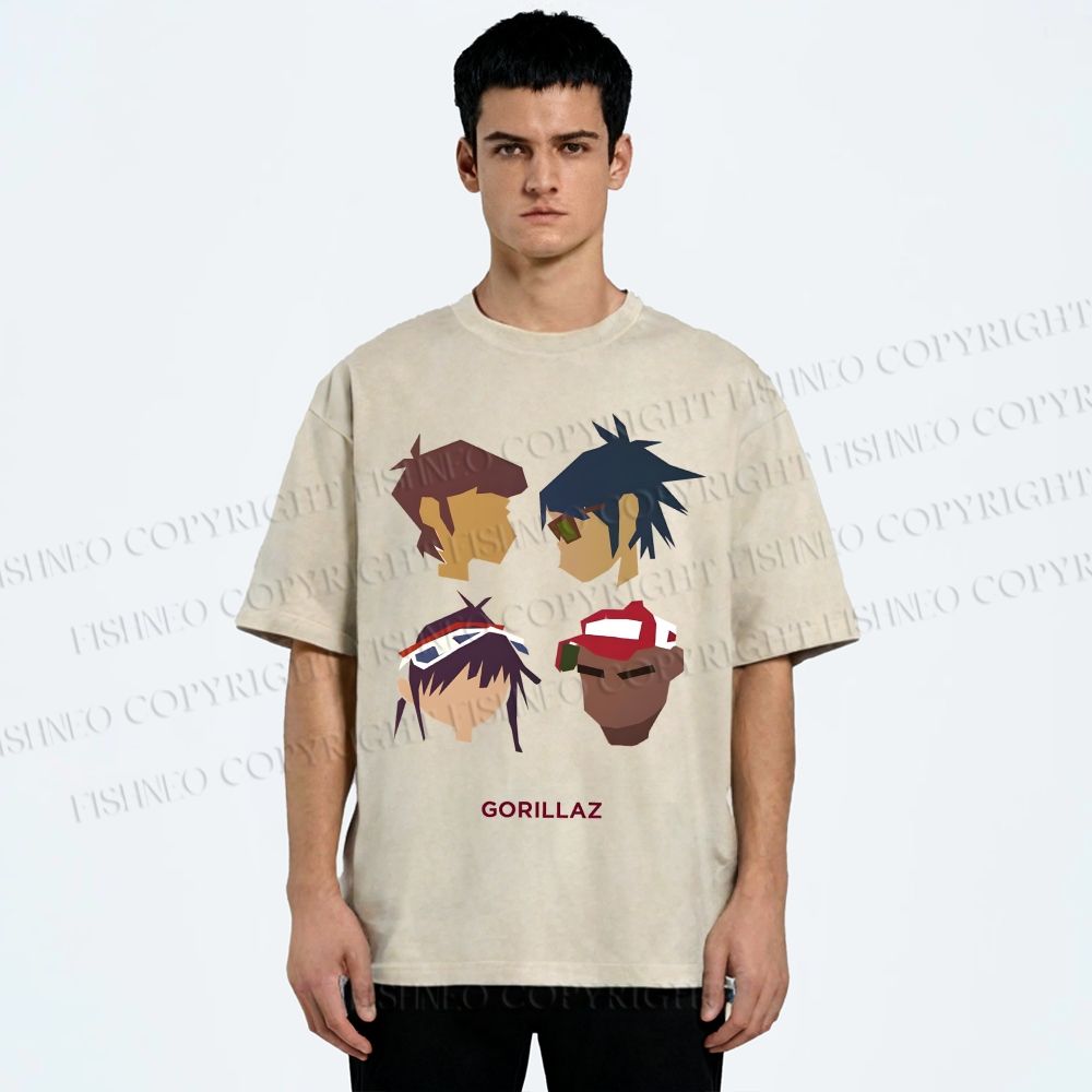 Unisex Gorillaz Printed Washed Tee