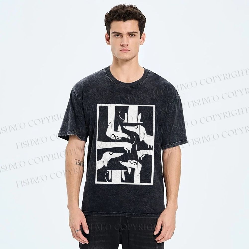 Unisex Geometric Dachshund Dog Printed Washed Tee