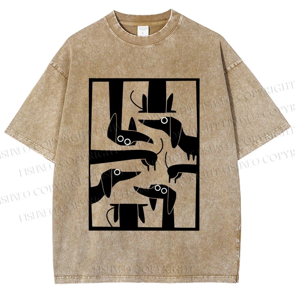 Unisex Geometric Dachshund Dog Printed Washed Tee