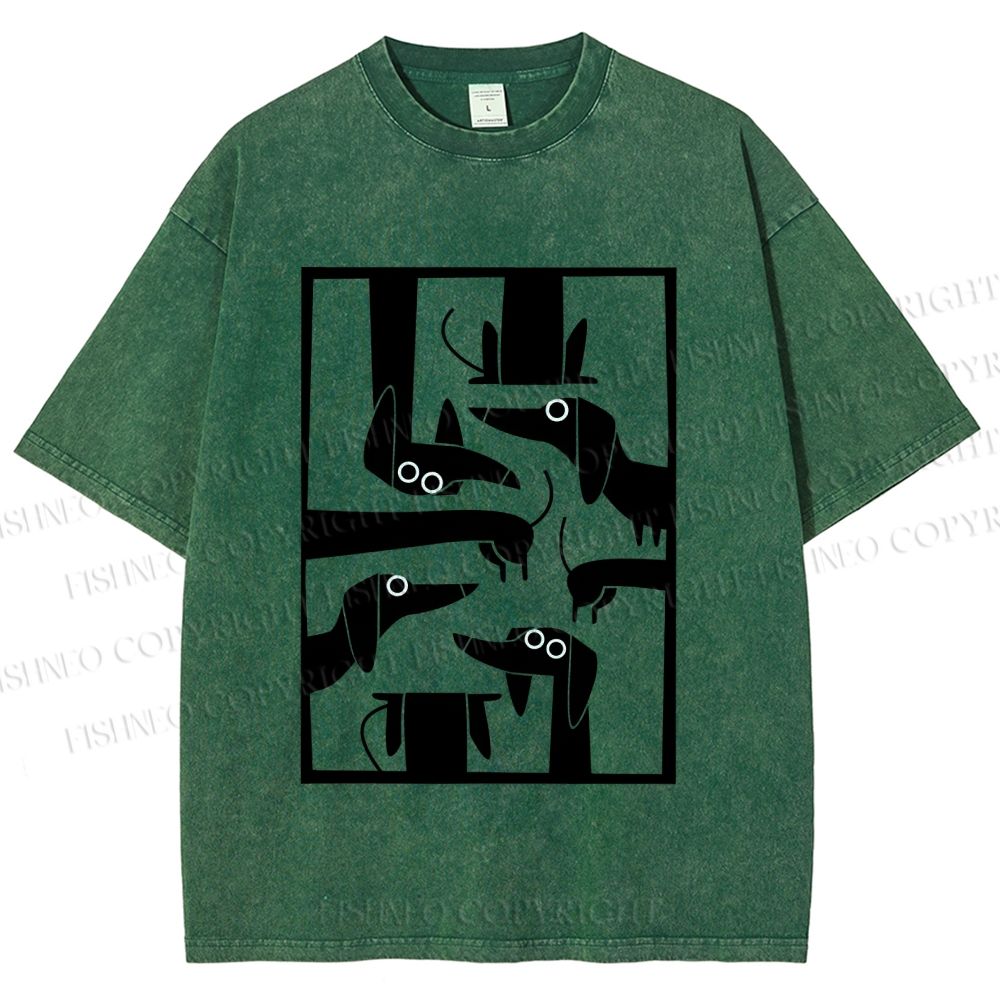 Unisex Geometric Dachshund Dog Printed Washed Tee