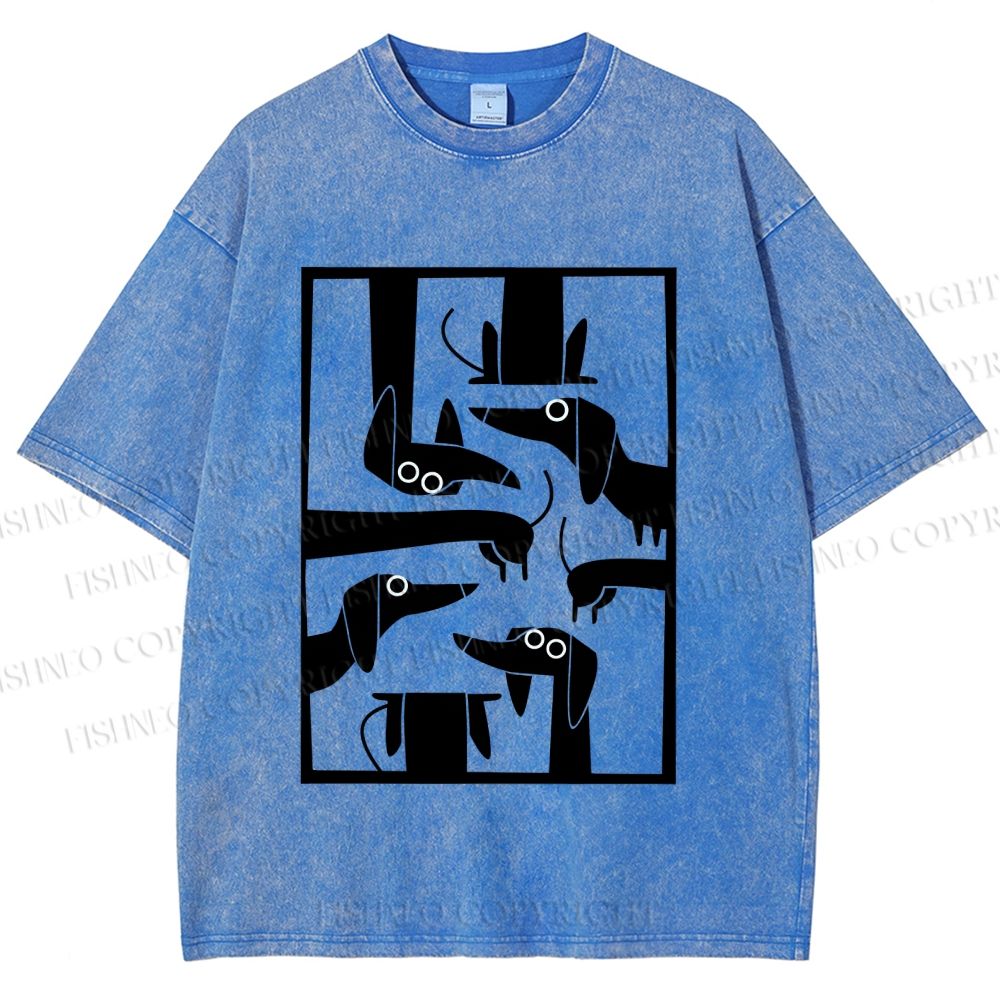 Unisex Geometric Dachshund Dog Printed Washed Tee