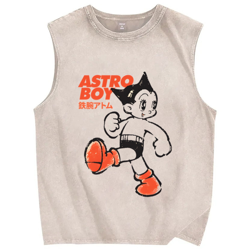 Unisex Vintage Astro Boy Printed Washed Tank Top