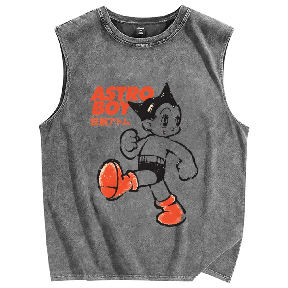Unisex Vintage Astro Boy Printed Washed Tank Top