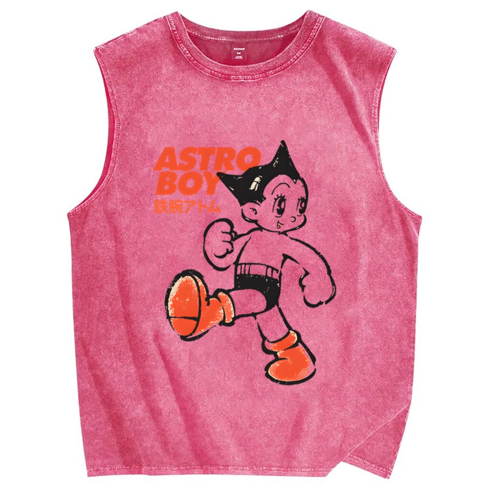 Unisex Vintage Astro Boy Printed Washed Tank Top