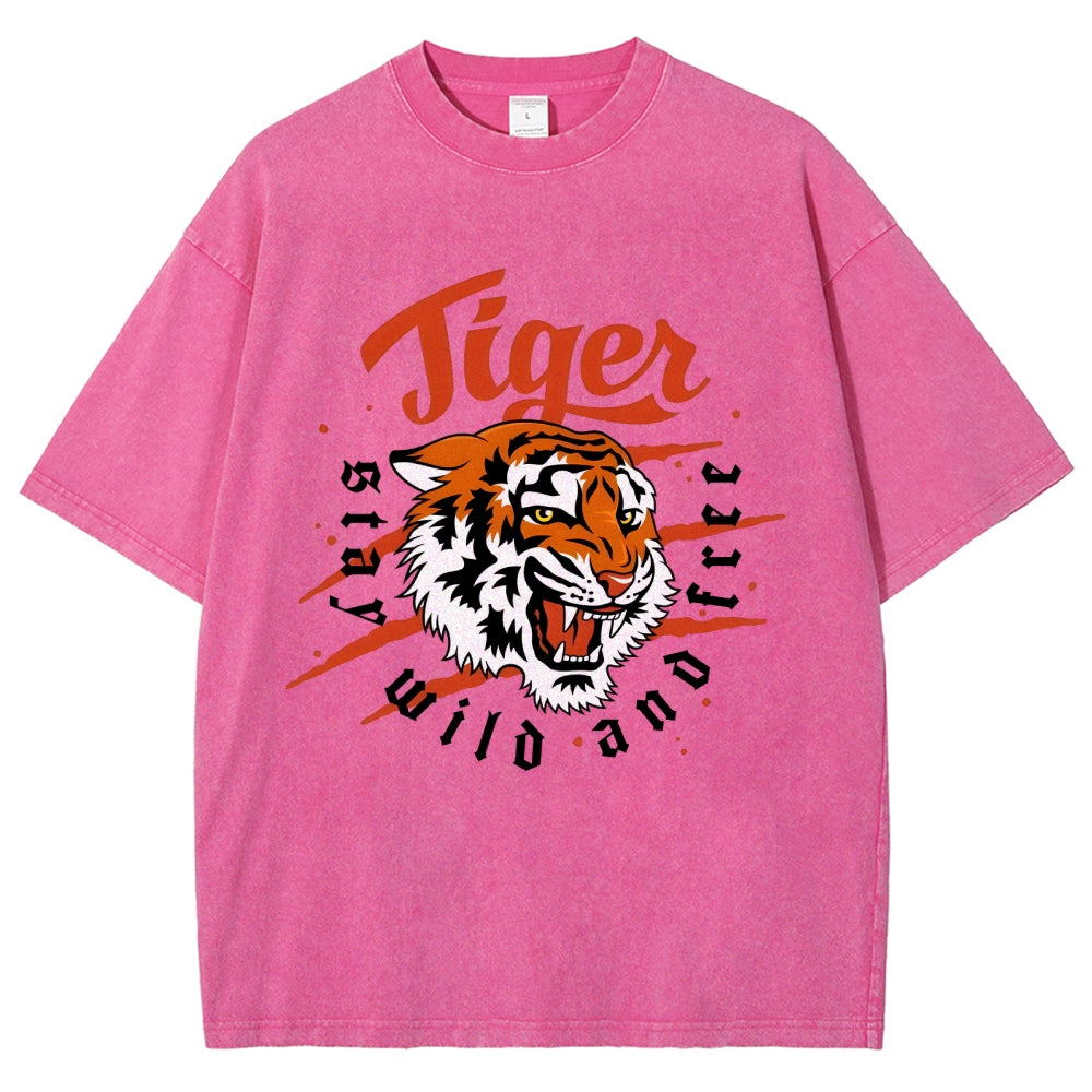 Unisex Tiger Printed Washed Tee