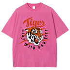 Unisex Tiger Printed Washed Tee