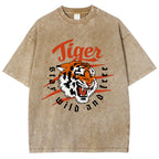 Unisex Tiger Printed Washed Tee