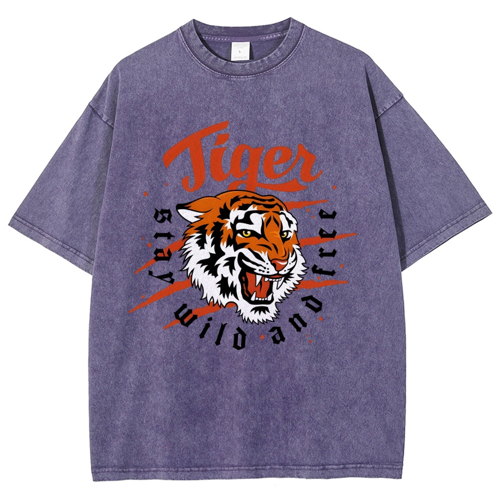 Unisex Tiger Printed Washed Tee