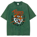 Unisex Tiger Printed Washed Tee