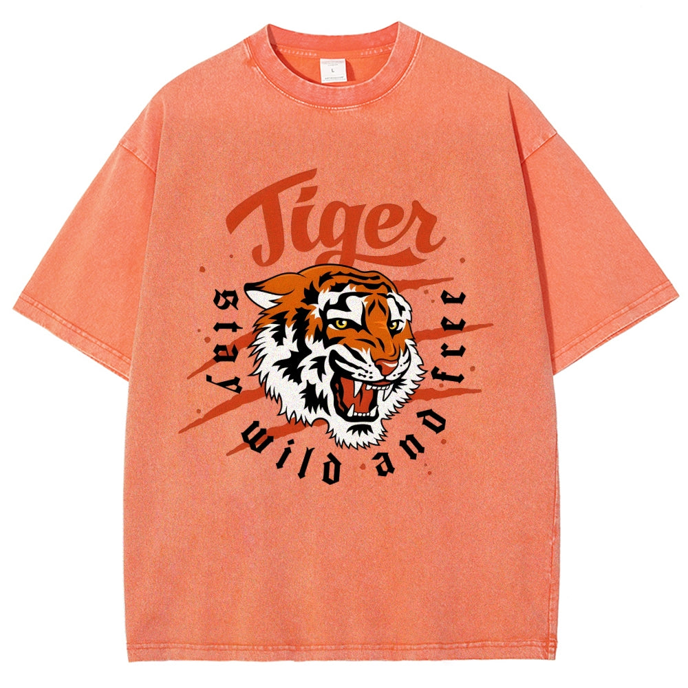 Unisex Tiger Printed Washed Tee
