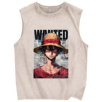 Unisex Vintage Luffy Printed Washed Tank Top