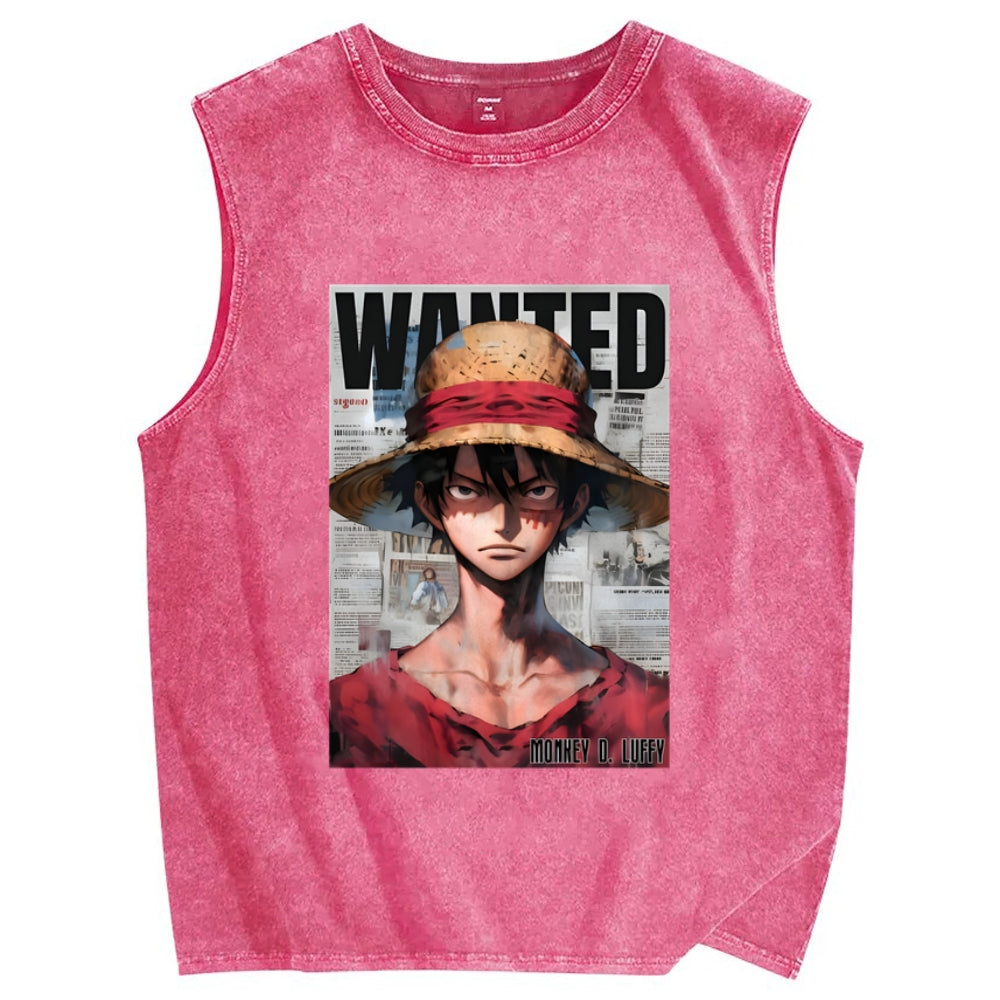 Unisex Vintage Luffy Printed Washed Tank Top