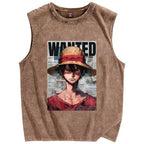 Unisex Vintage Luffy Printed Washed Tank Top