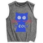 Unisex Meow Cat Printed Washed Tank Top