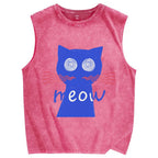 Unisex Meow Cat Printed Washed Tank Top