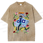 Unisex Blue Moth Graffiti Printed Washed Tee