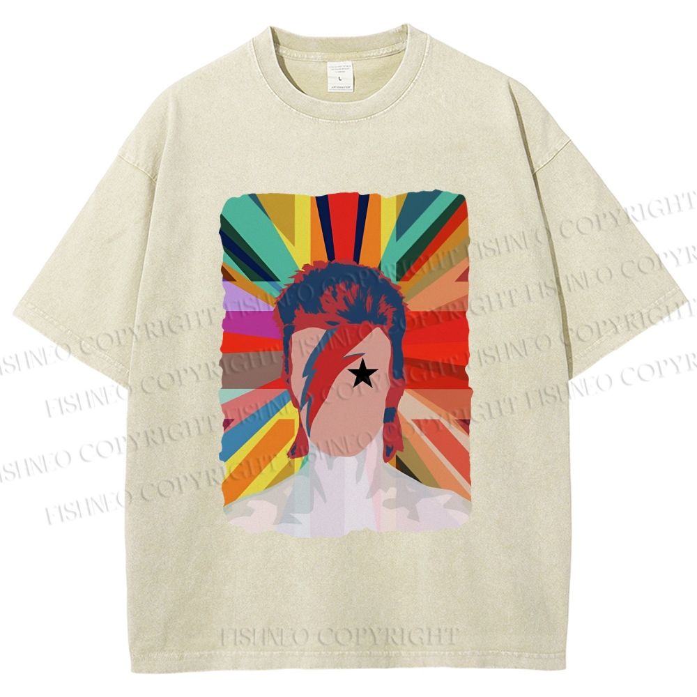 Unisex David Bowie Rainbow Printed Washed Tee