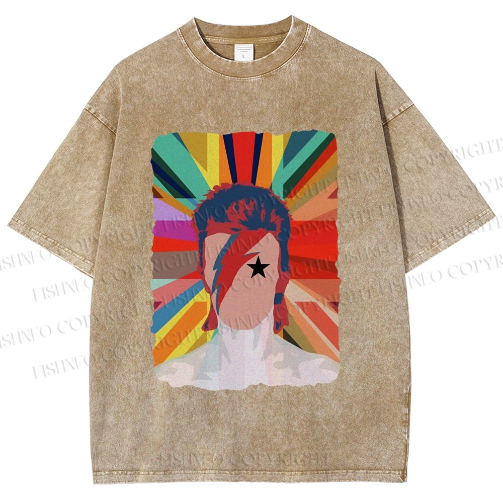 Unisex David Bowie Rainbow Printed Washed Tee