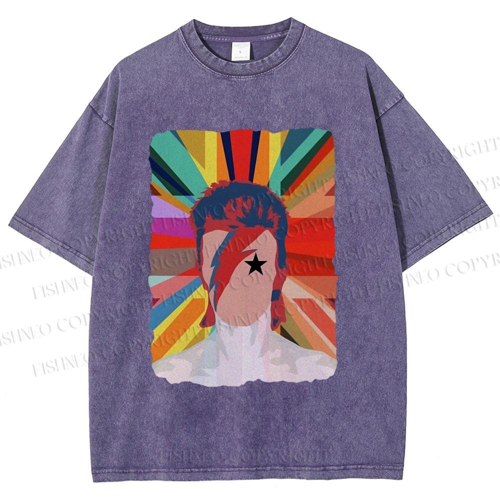 Unisex David Bowie Rainbow Printed Washed Tee