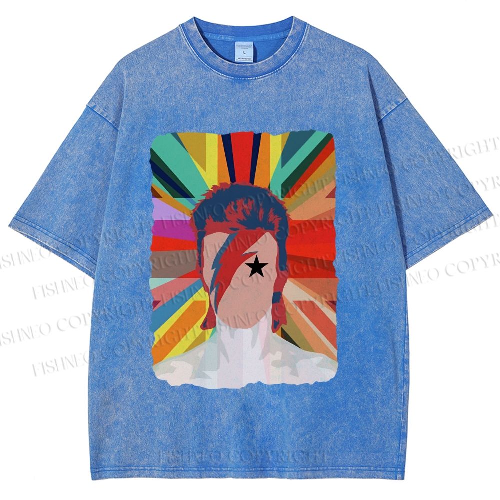 Unisex David Bowie Rainbow Printed Washed Tee