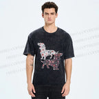 Unisex Two Floral Dachshund Dogs Printed Washed Tee
