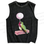 Unisex Funny Bird Make a Bubble Printed Washed Tank Top