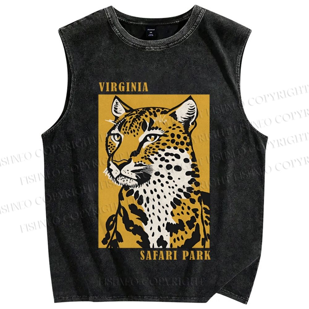 Unisex Retro Panther Printed Washed Tank Top