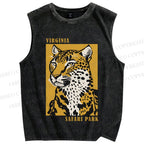 Unisex Retro Panther Printed Washed Tank Top