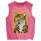 Unisex Retro Panther Printed Washed Tank Top