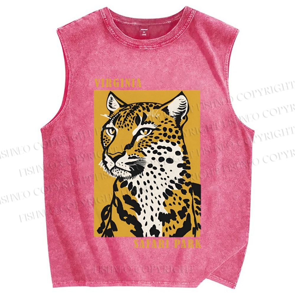Unisex Retro Panther Printed Washed Tank Top