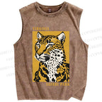 Unisex Retro Panther Printed Washed Tank Top