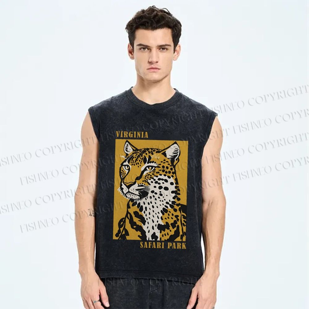 Unisex Retro Panther Printed Washed Tank Top