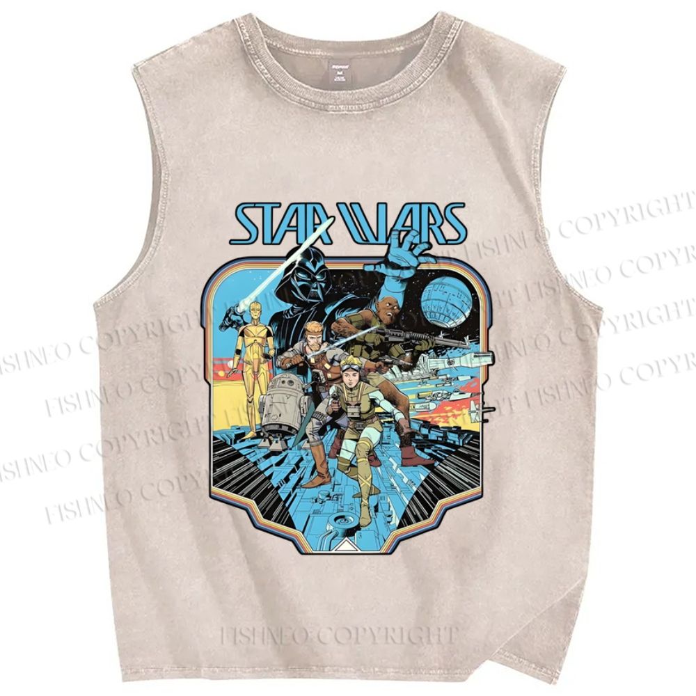 Unisex Star Wars Graffiti Printed Washed Tank Top