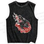 Unisex Wolf in Red Clouds Printed Washed Tank Top