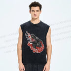 Unisex Wolf in Red Clouds Printed Washed Tank Top
