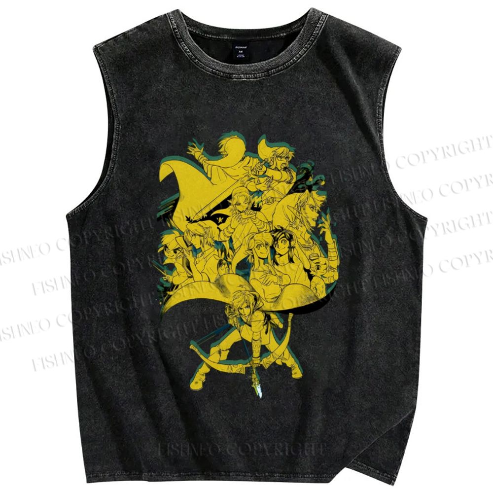 Unisex Zelda Graffiti Printed Washed Tank Top