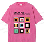 Unisex Bauhaus Colored Geometric Squares Printed Washed Tee